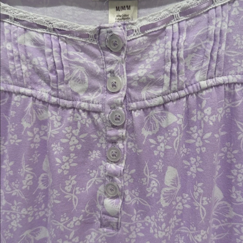 Sophia René Rofé Lavender Floral and Butterfly Short Nightgown Dress Size Medium